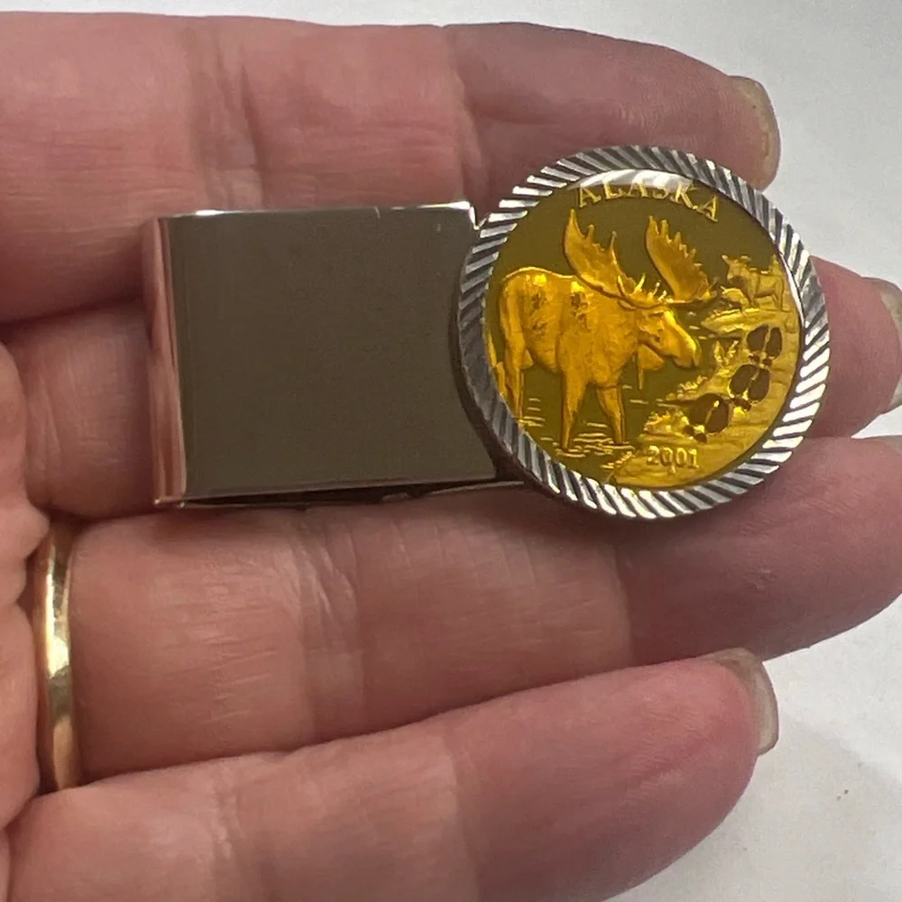 Silver and Gold Money Clip Alaska moose 2001